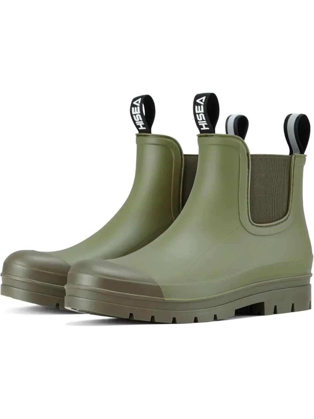 Women's Green Short Rain Boots Waterproof Ankle Chelsea Boots Non-Slip Matte PVC